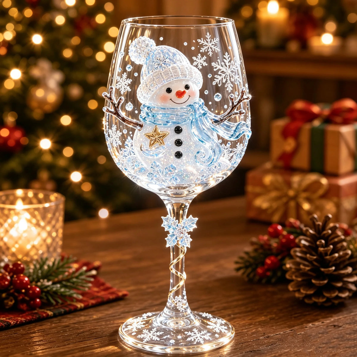 Wine Glasses Raised 3D Holiday Designs Set of 6