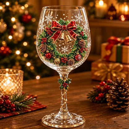 Wine Glasses Raised 3D Holiday Designs Set of 6