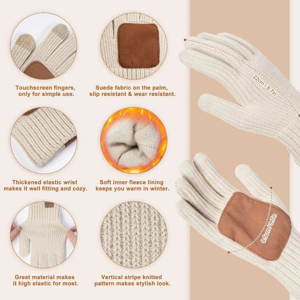 Winter Accessories Set Soft Knit Touchscreen Gloves 3-Piece