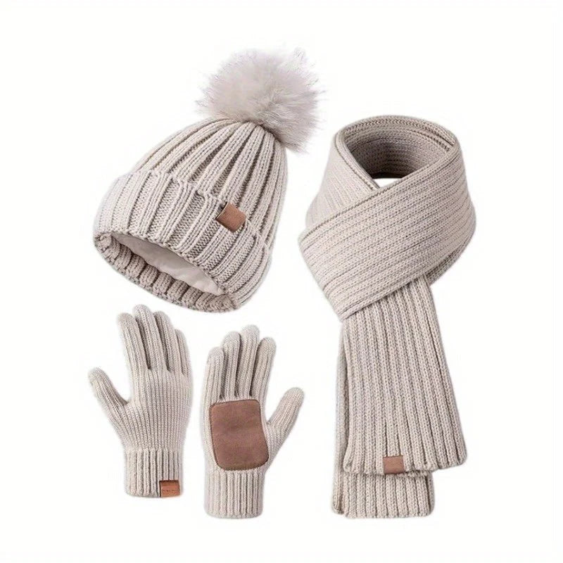 Winter Accessories Set Soft Knit Touchscreen Gloves 3-Piece