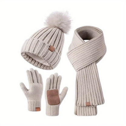 Winter Accessories Set Soft Knit Touchscreen Gloves 3-Piece