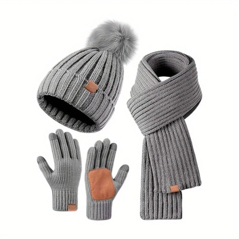 Winter Accessories Set Soft Knit Touchscreen Gloves 3-Piece