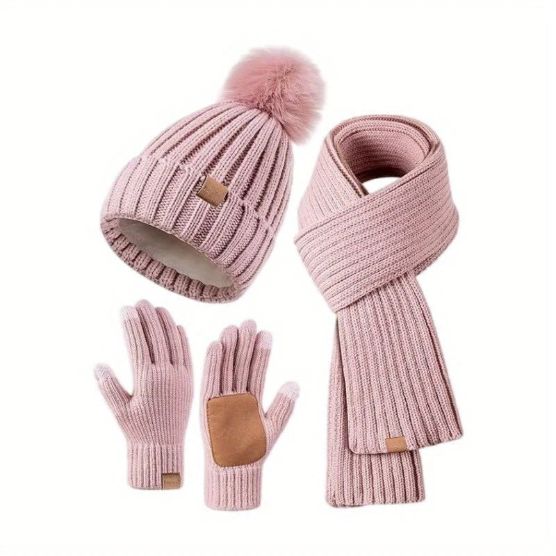 Winter Accessories Set Soft Knit Touchscreen Gloves 3-Piece