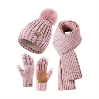 Winter Accessories Set Soft Knit Touchscreen Gloves 3-Piece