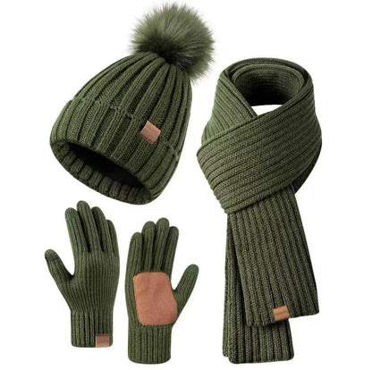 Winter Accessories Set Soft Knit Touchscreen Gloves 3-Piece