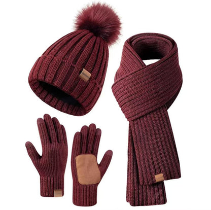 Winter Accessories Set Soft Knit Touchscreen Gloves 3-Piece