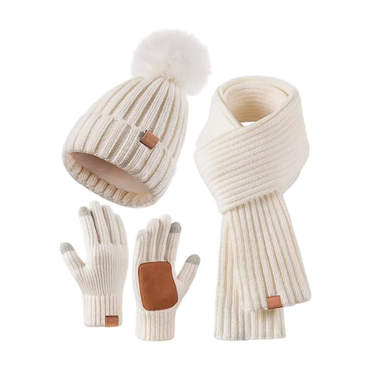 Winter Accessories Set Soft Knit Touchscreen Gloves 3-Piece