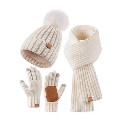 Winter Accessories Set Soft Knit Touchscreen Gloves 3-Piece