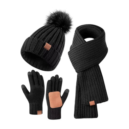 Winter Accessories Set Soft Knit Touchscreen Gloves 3-Piece