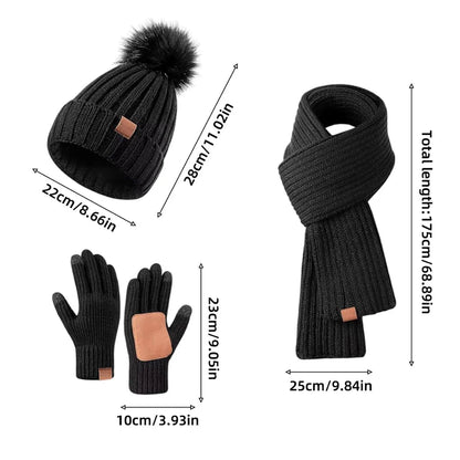 Winter Accessories Set Soft Knit Touchscreen Gloves 3-Piece