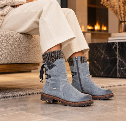 Winter Boots Mid-Height PU Leather Rubber Sole
