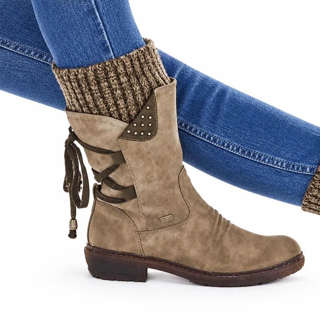 Winter Boots Mid-Height PU Leather Rubber Sole