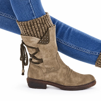 Winter Boots Mid-Height PU Leather Rubber Sole