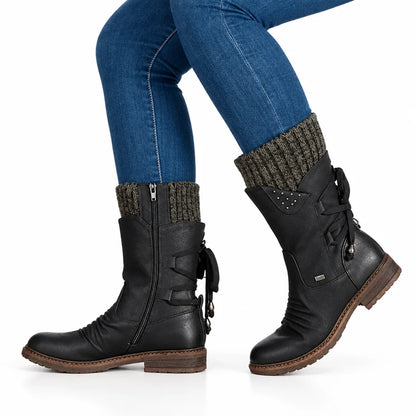 Winter Boots Mid-Height PU Leather Rubber Sole