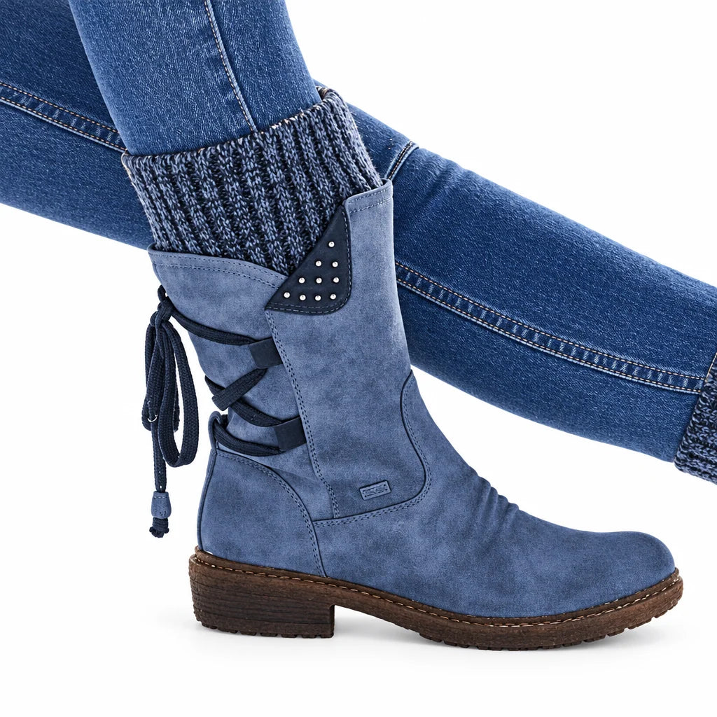 Winter Boots Mid-Height PU Leather Rubber Sole