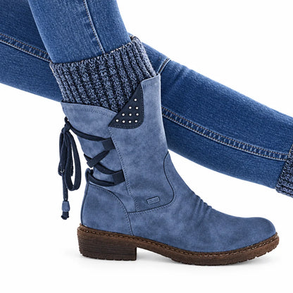 Winter Boots Mid-Height PU Leather Rubber Sole