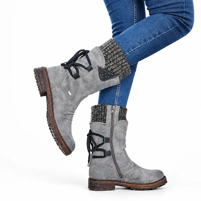 Winter Boots Mid-Height PU Leather Rubber Sole