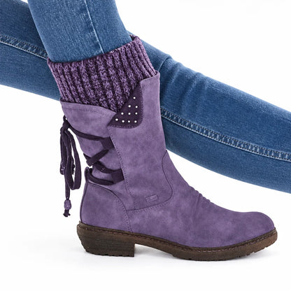 Winter Boots Mid-Height PU Leather Rubber Sole