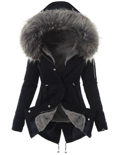 Winter Parka Full Faux Fur Lining Adjustable Waist Wind-Resistant Shell