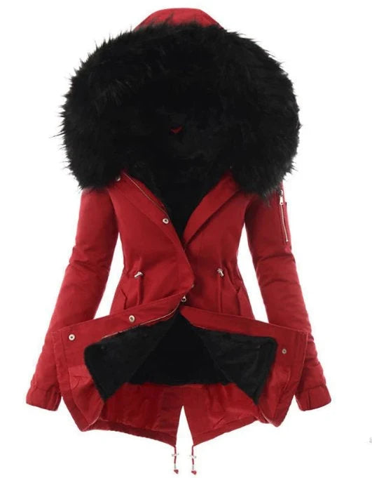 Winter Parka Full Faux Fur Lining Adjustable Waist Wind-Resistant Shell