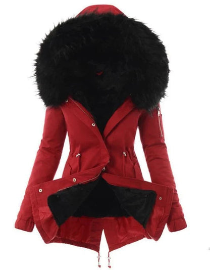 Winter Parka Full Faux Fur Lining Adjustable Waist Wind-Resistant Shell