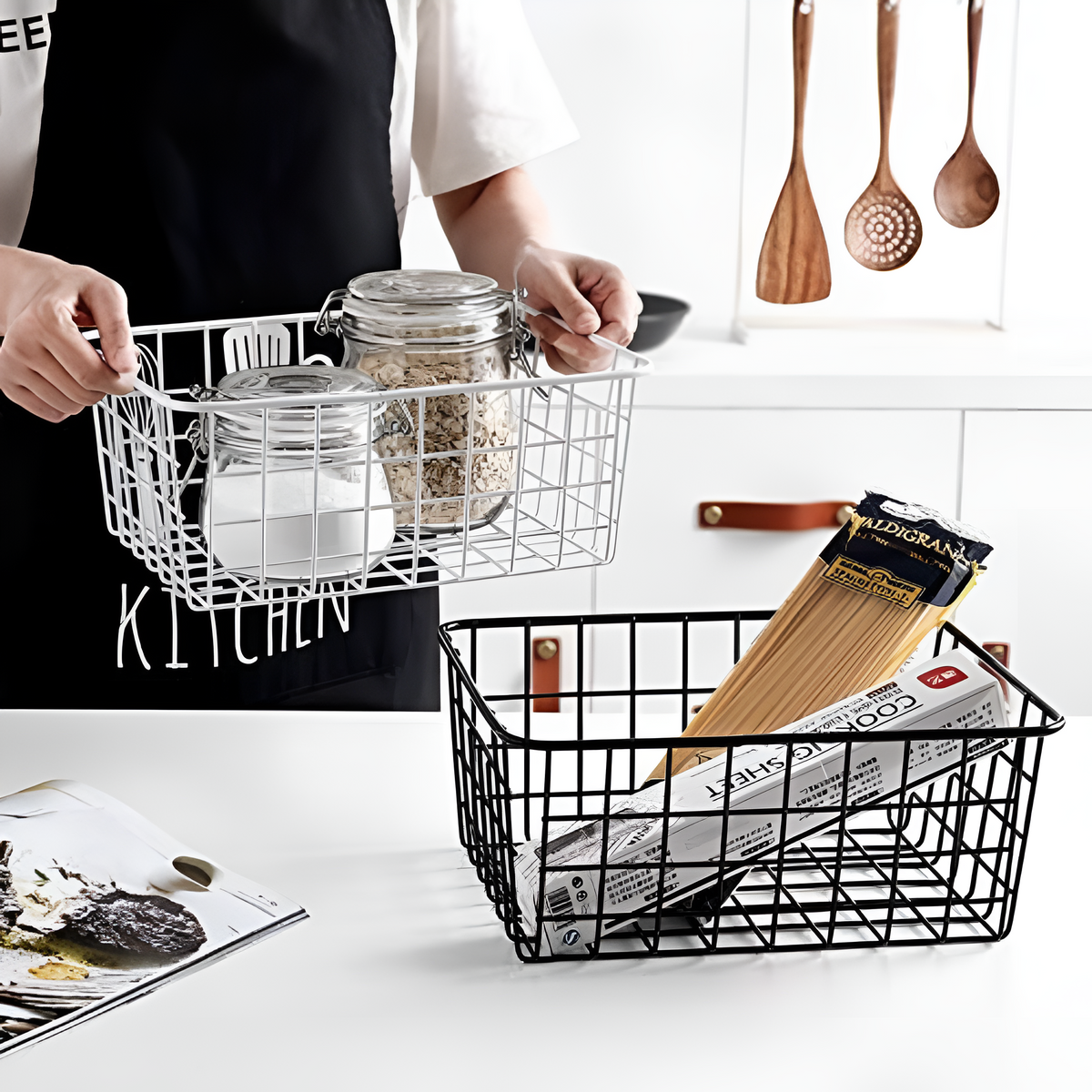 Wire Storage Basket Iron Waterproof Cutout Handles