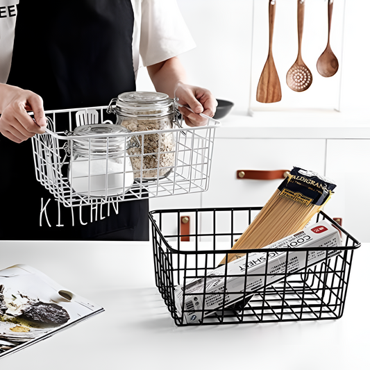 Wire Storage Basket Iron Waterproof Cutout Handles