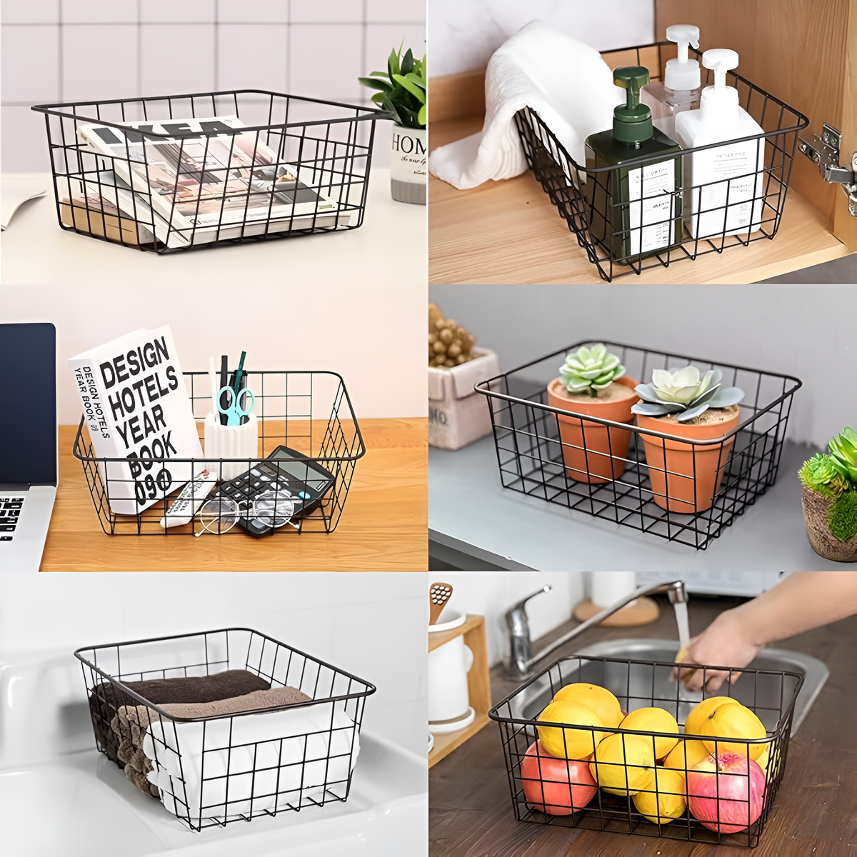 Wire Storage Basket Iron Waterproof Cutout Handles