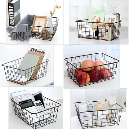 Wire Storage Basket Iron Waterproof Cutout Handles