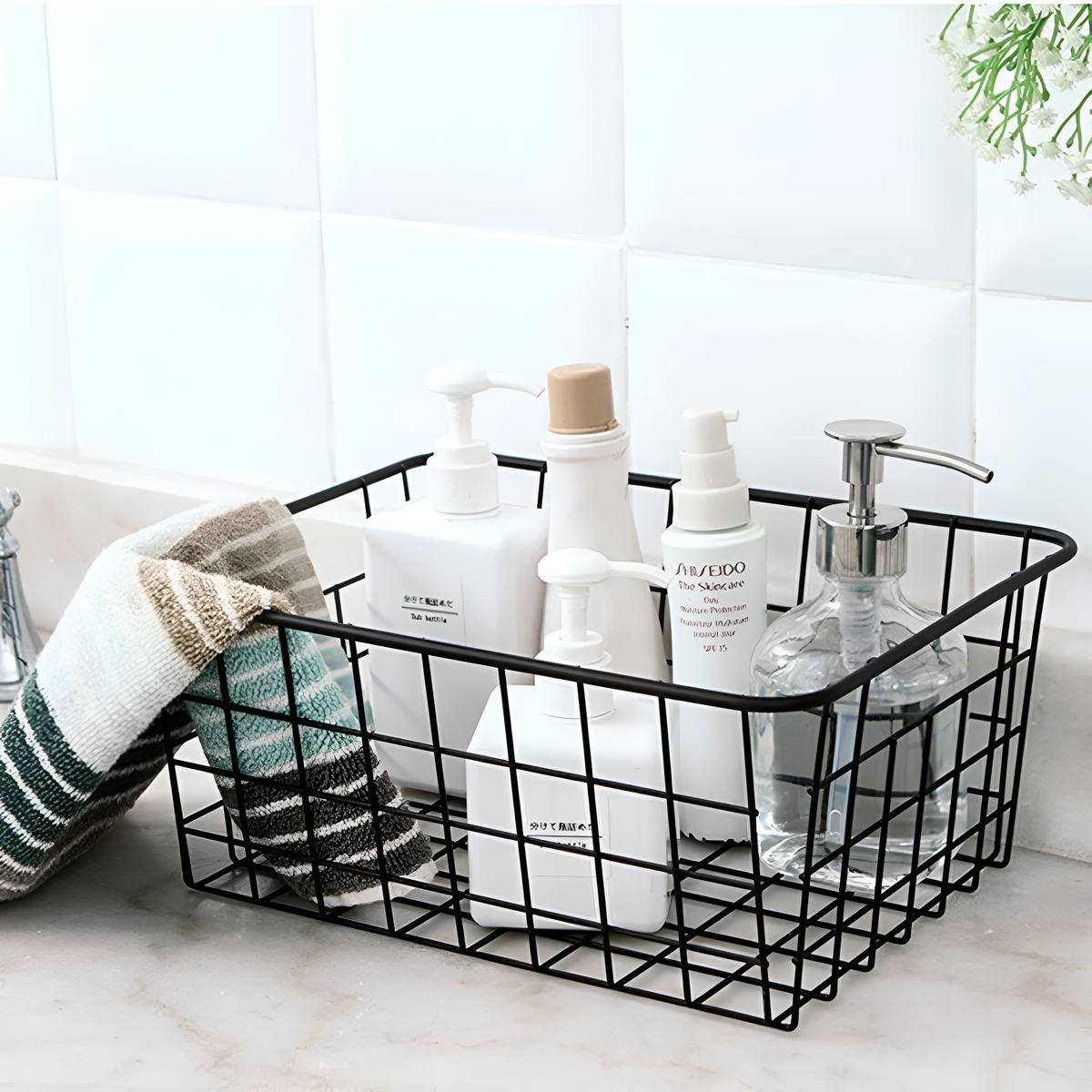Wire Storage Basket Iron Waterproof Cutout Handles