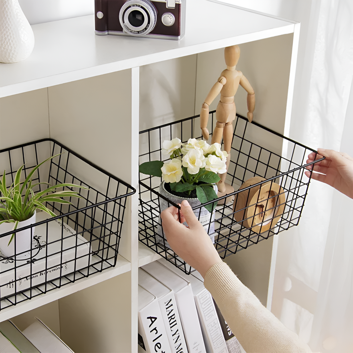 Wire Storage Basket Iron Waterproof Cutout Handles