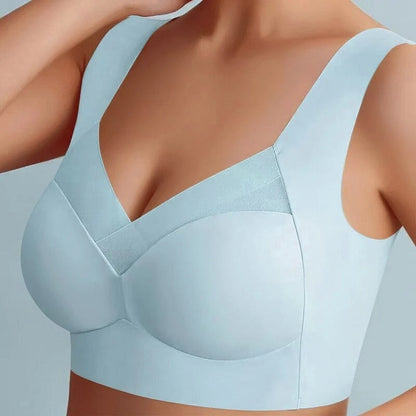 Wireless Bra Seamless Wide Straps Mesh Neckline