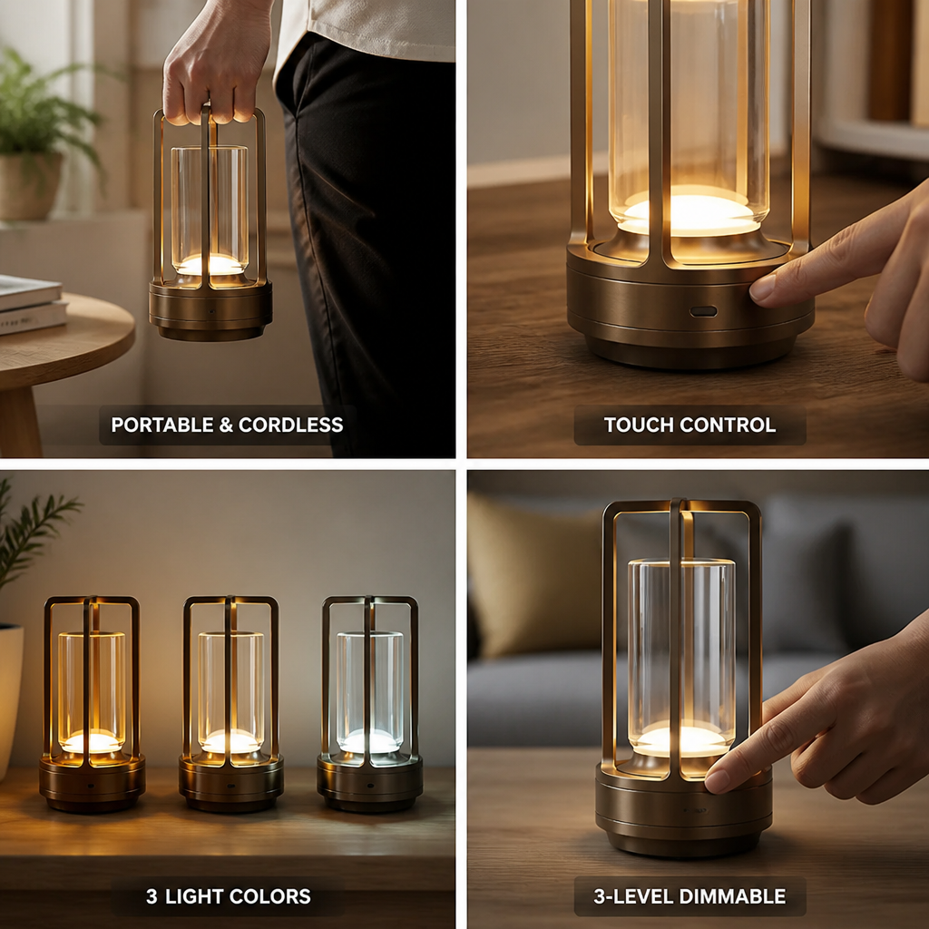 Wireless Rechargeable Touch Dimmable Tri-Color Table Lamp (USB-C)