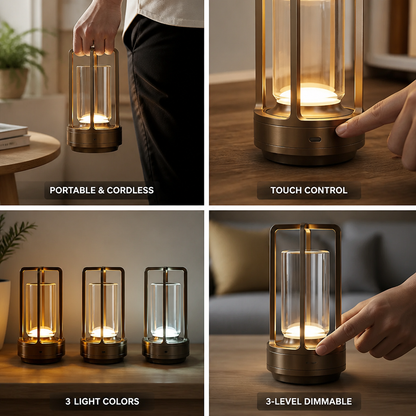 Wireless Rechargeable Touch Dimmable Tri-Color Table Lamp (USB-C)