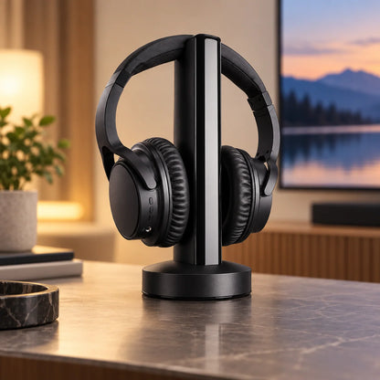 Wireless TV Headphones UHF 160 Ft Range 20-Hour Battery