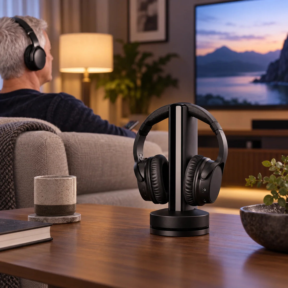Wireless TV Headphones UHF 160 Ft Range 20-Hour Battery