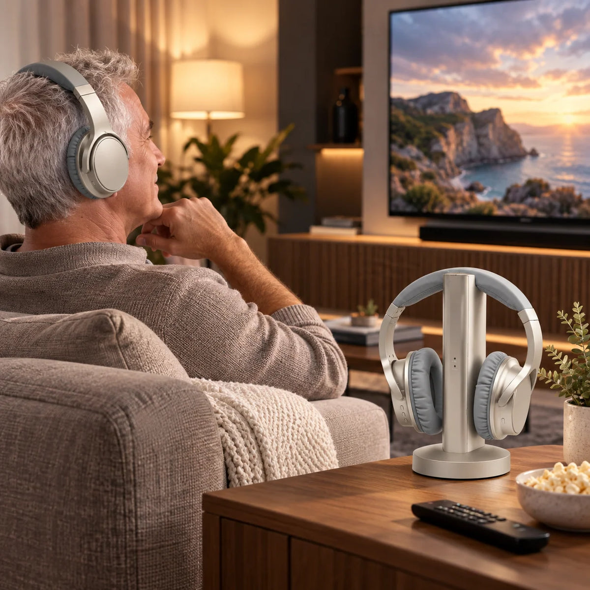 Wireless TV Headphones UHF 160 Ft Range 20-Hour Battery
