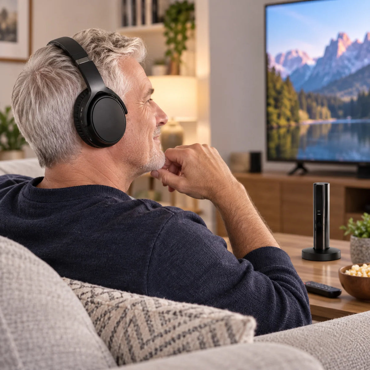 Wireless TV Headphones UHF 160 Ft Range 20-Hour Battery