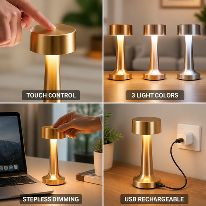 Wireless Touch-Dimming & 3-Color LED Table Lamp (USB Rechargeable)