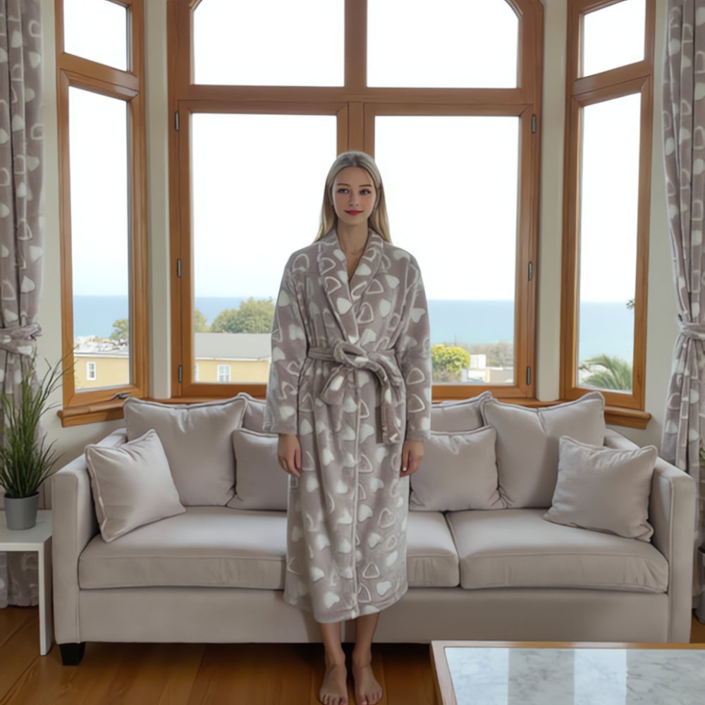 Women's Bathrobe Plush Fleece Shawl Collar & Large Pockets