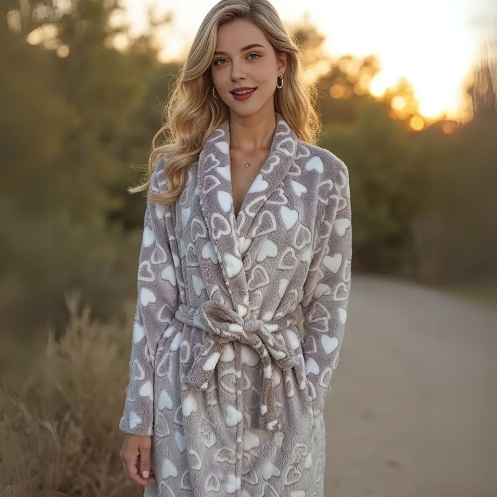 Women's Bathrobe Plush Fleece Shawl Collar & Large Pockets