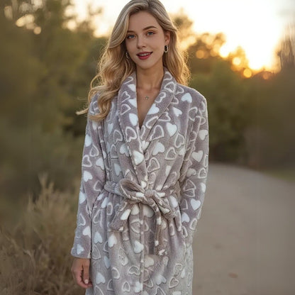Women's Bathrobe Plush Fleece Shawl Collar & Large Pockets