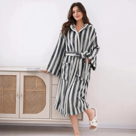 Women's Bathrobe Plush Fleece & Sherpa Trim Belted Waist