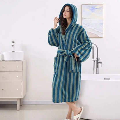 Women's Bathrobe Plush Fleece & Sherpa Trim Belted Waist