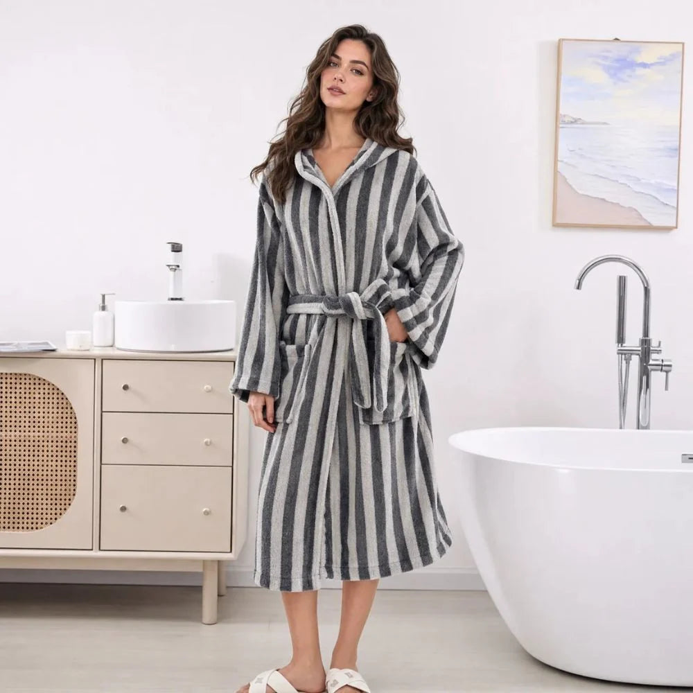 Women's Bathrobe Plush Fleece & Sherpa Trim Belted Waist