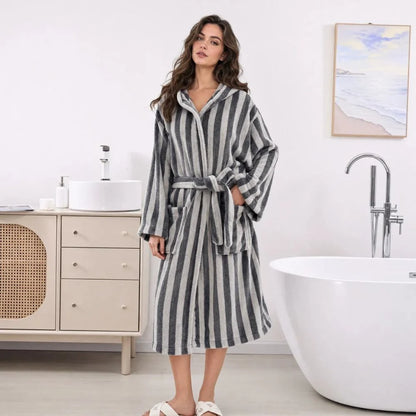Women's Bathrobe Plush Fleece & Sherpa Trim Belted Waist