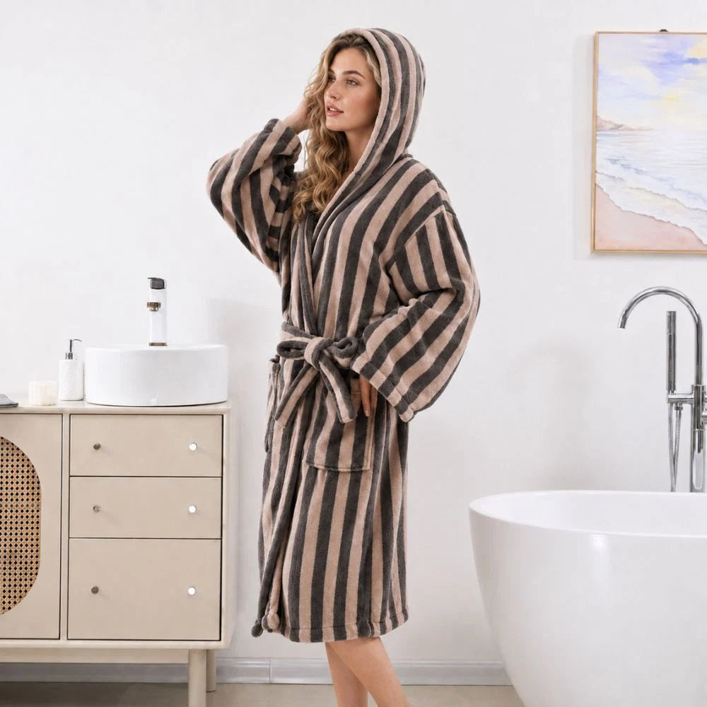 Women's Bathrobe Plush Fleece & Sherpa Trim Belted Waist