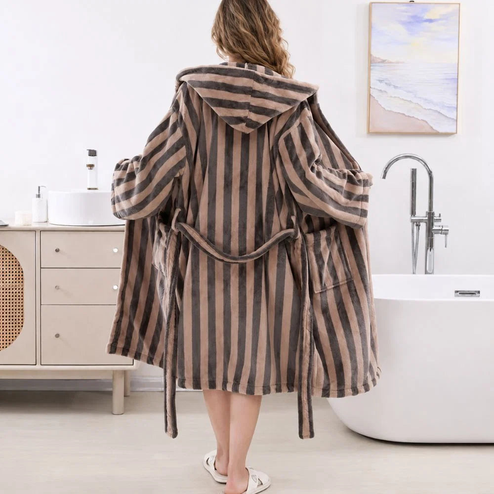 Women's Bathrobe Plush Fleece & Sherpa Trim Belted Waist