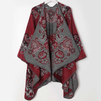 Women's Poncho Acrylic Jacquard Fringe