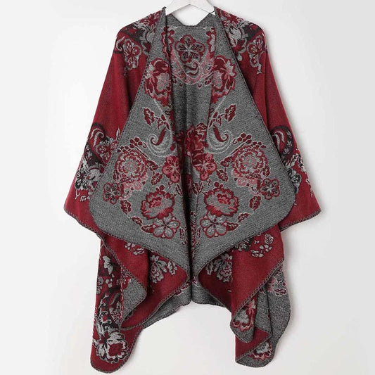 Women's Poncho Acrylic Jacquard Fringe
